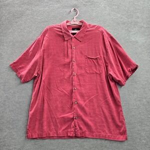Jamaica Jaxx Men Button Up Shirt 2XL Red Jacquard Silk Short Sleeve Logo